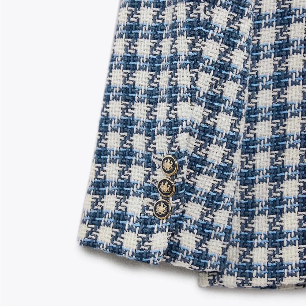 NWT Zara double breasted textured jacket blazer lapel collar shoulder pads - Picture 8 of 10